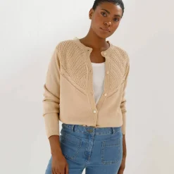 Gilet boutonné, maille fantaisie