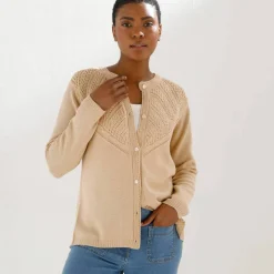Gilet boutonné, maille fantaisie