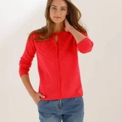 Gilet boutonné, maille fantaisie