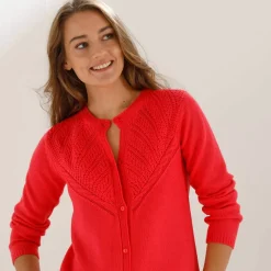 Gilet boutonné, maille fantaisie