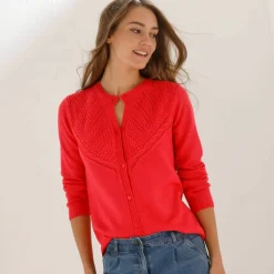 Gilet boutonné, maille fantaisie