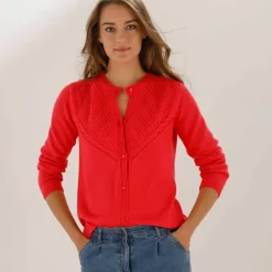 Gilet boutonné, maille fantaisie