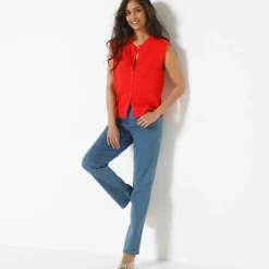 Gilet boutonné sans manches, maille ajourée
