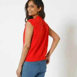 Gilet boutonné sans manches, maille ajourée