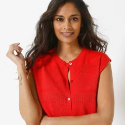Gilet boutonné sans manches, maille ajourée