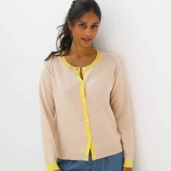 Gilet col rond bicolore, boutonné