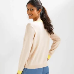 Gilet col rond bicolore, boutonné