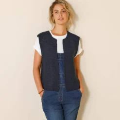 Gilet col rond sans manches, point mousse