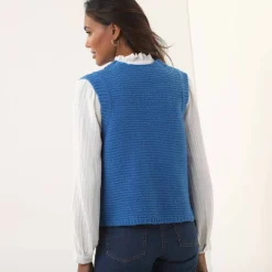 Gilet col rond sans manches, point mousse