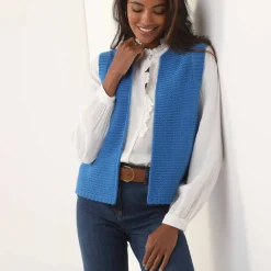 Gilet col rond sans manches, point mousse