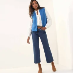 Gilet col rond sans manches, point mousse