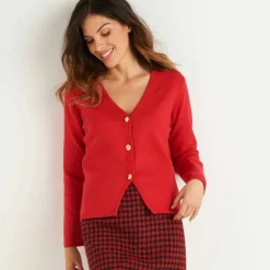 Gilet col V boutonné base asymétrique