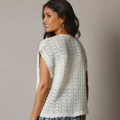 Gilet crochet en coton, manches courtes
