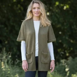 Gilet long ouvert manches courtes toucher doux