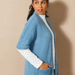 Gilet long ouvert manches courtes toucher doux