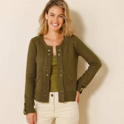 Gilet maille fantaisie boutons dorés vieillis