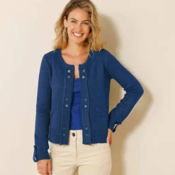 Gilet maille fantaisie boutons dorés vieillis