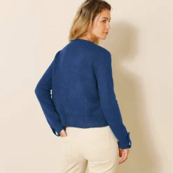 Gilet maille fantaisie boutons dorés vieillis