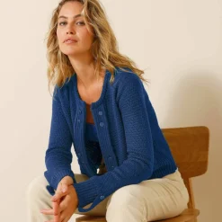 Gilet maille fantaisie boutons dorés vieillis