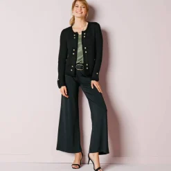 Gilet maille fantaisie boutons dorés vieillis