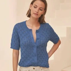 Gilet manches courtes, maille ajourée
