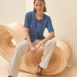 Gilet manches courtes, maille ajourée