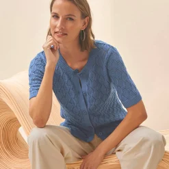 Gilet manches courtes, maille ajourée