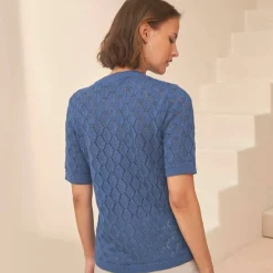 Gilet manches courtes, maille ajourée