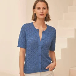 Gilet manches courtes, maille ajourée