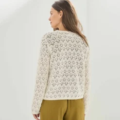 Gilet manches longues, maille ajourée fantaisie