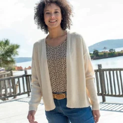 Gilet ouvert, laine et mohair mélangés