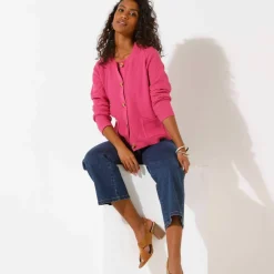 Gilet paletot maille fantaisie, boutons effet corne