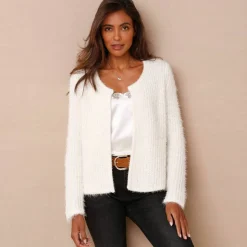 Gilet paletot, maille perlée fantaisie