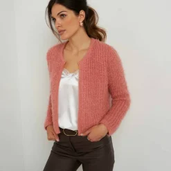 Gilet paletot, maille perlée fantaisie