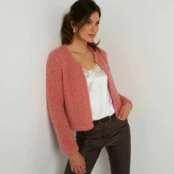 Gilet paletot, maille perlée fantaisie