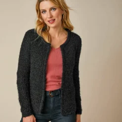 Gilet paletot, maille perlée fantaisie