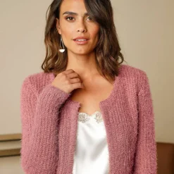 Gilet paletot, maille perlée fantaisie