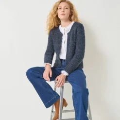 Gilet paletot, maille perlée fantaisie