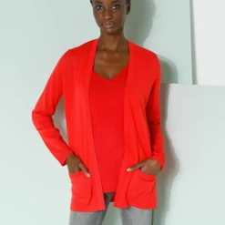 Gilet porter ouvert, maille toucher doux