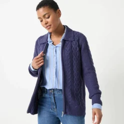 Gilet zippé col polo, maille torsadée