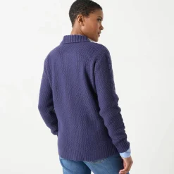 Gilet zippé col polo, maille torsadée