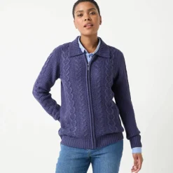 Gilet zippé col polo, maille torsadée