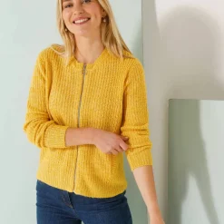 Gilet zippé, maille anglaise