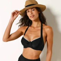 Haut de maillot de bain brodé dos nu, avec armatures