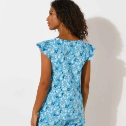 Haut de pyjama manches courtes imprimé fleuri