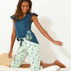 Haut de pyjama manches courtes imprimé placé
