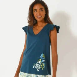 Haut de pyjama manches courtes imprimé placé
