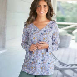 Haut de pyjama manches longues imprimé fleuri