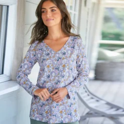 Haut de pyjama manches longues imprimé fleuri