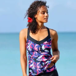 Haut de tankini imprimé dos croisé Lohena, coques moulées